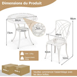 COSTWAY Ensemble Bistrot pour Patio 5 Pièces en Fonte d'Aluminium, Table Ronde avec Trou pour Parasol et 4 Chaises, Salon de Jardin Résistant aux Intempéries pour Jardin Terrasse, Blanc