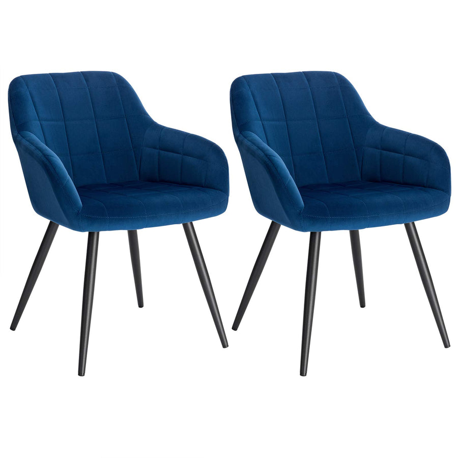 WOLTU Lot de 2 Chaises de Salle à Manger avec accoudoirs, Chaise de Salon Structure en métal et Assise en Velours,Bleu BH93bl-2