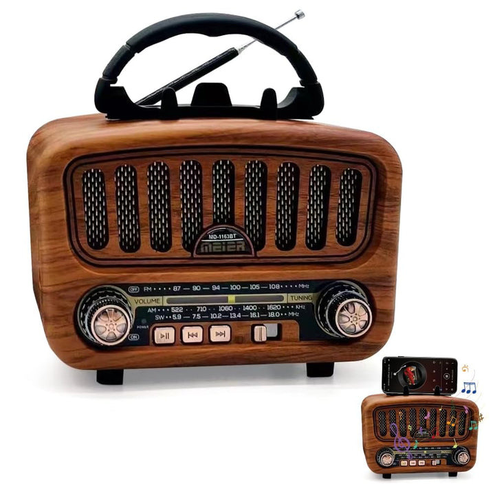 Radio rétro AM/FM/SW avec Bluetooth 5.0, petite batterie de 1800 mAh, cuisine et valise avec haut-parleur de 5 W, prise en charge USB/TF/AUX