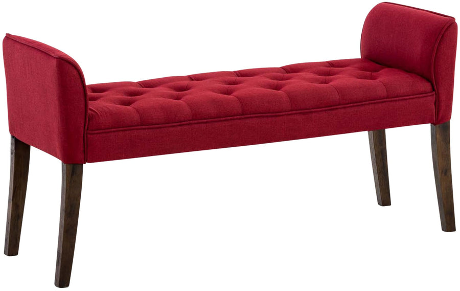 CLP Banquette Cleopatra en Tissu I Banc Rembourré avec Accoudoirs Style Chesterfiled I Piétement en Bois I Banquette Capitonnée 133 x 64 x 43cm, Couleur:Rouge, Couleur du Cadre:Antique foncé