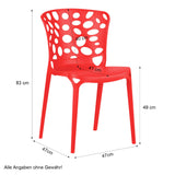 Homestyle4u 2460 Lot de 4 chaises de jardin empilables en plastique résistant aux intempéries Rouge