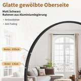 Koonmi Miroir sur pied avec dessus bombé, 171 x 76 cm, miroir arqué, avec verre robuste, miroir complet monté au mur, appuyé ou à placer librement avec pince, noir