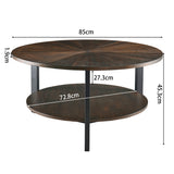 MODERION KFZ-1336 Table de salon ronde, table basse, table basse double couche, table de loisirs en bois massif, style naturel minimaliste, 85 x 85 x 45,5 cm (marron)
