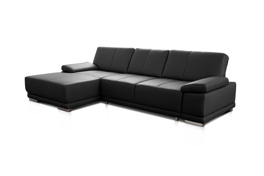 CAVADORE Corianne Canapé D’Angle Convertible, en Cuir Véritable, Fonction Couchage Et Accoudoirs Réglables, 282 x 80 x 162 cm, Noir