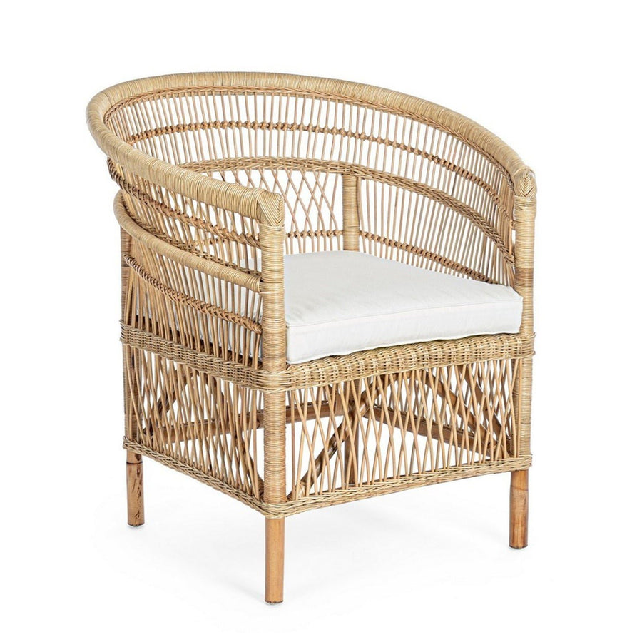 Decor Space Fauteuil Josefina pour intérieur, Fauteuil Salon en rotin naturel avec coussin H 86 cm