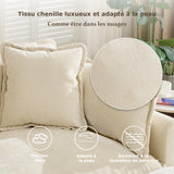Canapé modulable 2 places L 198 cm, chenille beige, double coussins