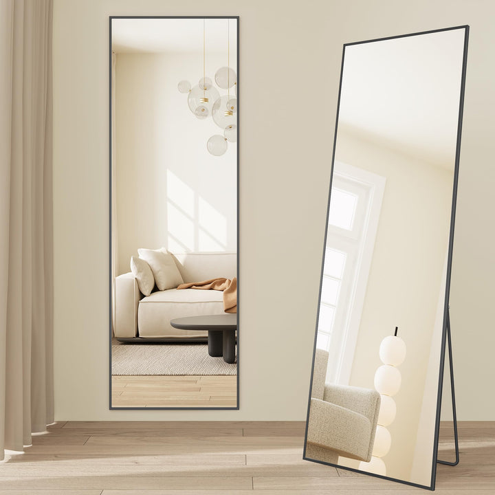 SONGMICS Miroir Intégral, Miroir Rectangulaire sur Pied, à Poser au Sol, Cadre en Alliage d’Aluminium, Verre Trempé, pour Chambre, Salon, Dressing, Coins Droits, 160 x 50 cm, Noir d SONGMICS Miroir Intégral, Miroir Rectangulaire sur Pied, à Poser au Sol, Cadre en Alliage d’Aluminium, Verre Trempé, pour Chambre, Salon, Dressing, Coins Droits, 160 x 50 cm, Noir d'encre LFM050BD01
