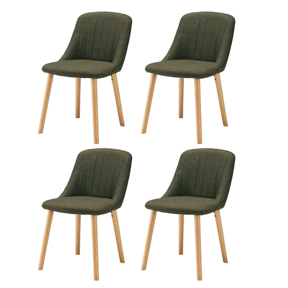Goeurvant Chaises Salle à Manger Pieds Bois Lot de 4, Chaises Lin de Cuisine avec Dossier, Chaises Salon Modernes et Moelleuse, Vertes