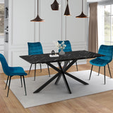 IDMarket - Table à Manger Rectangle Alix 8 Personnes Pied araignée Noir et Plateau Effet marbre Noir Alaska 160 cm
