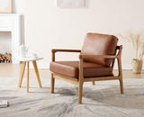 Wahson Fauteuil Salon Confortable Fauteuil Scandinave en Bois Fauteuil en Cuir PU, Fauteuil Loisir Moderne pour Salon et Chambre, Marron