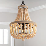 HMASNSEIY Lustre en Perles de Bois, luminaire Suspendu à 8 lumières, Style bohème, E14, plafonnier Semi-encastré, Lustre rétro Vintage Rustique en Perles pour Chambre d'enfant, Hall d'entrée, Couloir