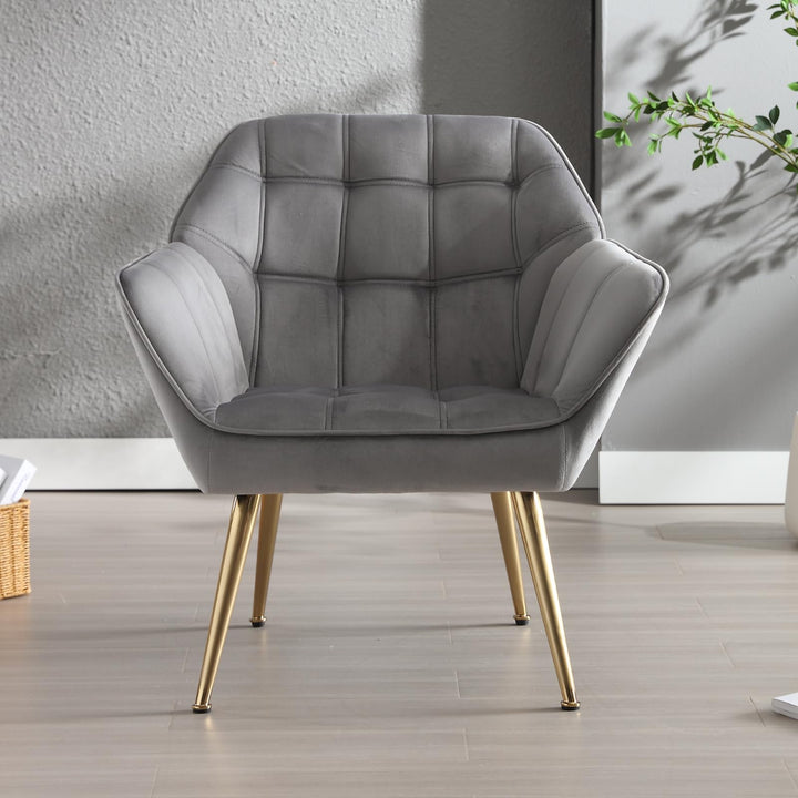 chairus Fauteuil Scandinave de Salon avec Pieds en Métal Modern Chaise de Chambre Capitonné en Velours (Gris-1)