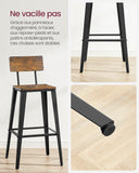 VASAGLE Tabouret Bar Industriel, Lot de 2, Chaise Bar Cuisine, avec Dossier, Cadre en Acier, Montage Facile, Style Industriel, Marron Rustique et Noir d'encre LBC078B01