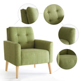 Meerveil - Fauteuil - Canapé 1 Place en Polyester avec Pieds en Bois Massif Style Scandinave pour Chambre Salon Balcon Bureau (Vert)