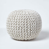 HOMESCAPES Pouf Rond tressé en Coton, Pouf Tricot Coloris Blanc cassé, 40x35 cm