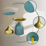 Ginhow Lot de 2 tables basses, bleues et dorées, rondes, design moderne, en métal, avec bord de table, diamètre : 40 x 60 cm, diamètre : 40 x 42 cm