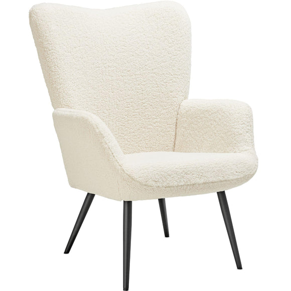 TecTake® Fauteuil Relax Confortable en Tissu Bouclette Fauteuil Scandinave Moelleux avec Accoudoirs & Dossier Ergonomique pour Salle à Manger, Salon, Chambre, Siege Bureau, Allaitement - Blanc