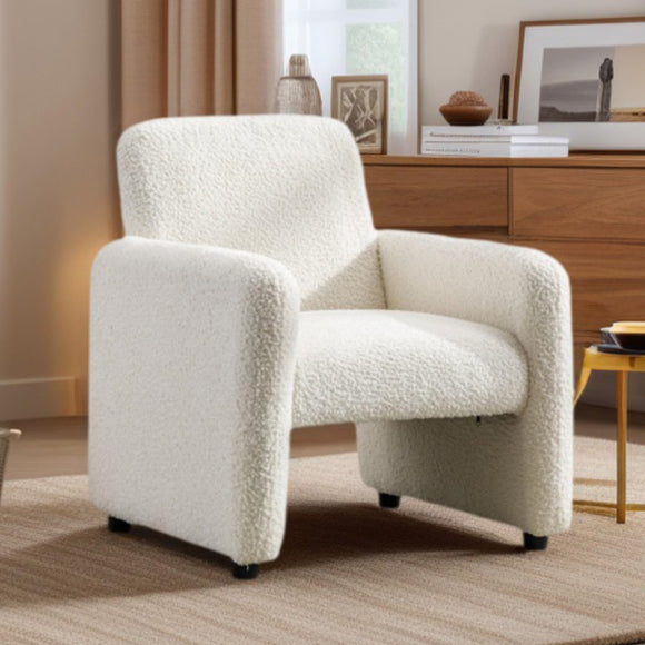 chairus Chaise de Loisirs Rembourré en Fausse Fourrure Fauteuil Canapé 1 Place Modern Chaise Lounge pour Chambre Salon (Blanc)
