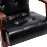 Fauteuil vintage en cuir avec structure en bois et design touffeté rétro pour salon, chambre à coucher et salle de réception Noir