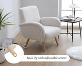 chairus Fauteuil de Loisirs en Fausse Fourrure Modern Chaise de Relaxation pour Salon Sofa de Chambre avec Pieds en Bois (Blanc)