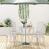 COSTWAY Ensemble Bistrot pour Patio 5 Pièces en Fonte d'Aluminium, Table Ronde avec Trou pour Parasol et 4 Chaises, Salon de Jardin Résistant aux Intempéries pour Jardin Terrasse, Blanc