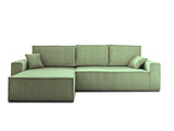 Best Mobilier - Canapé d'angle Convertible Réversible Dellia en Velours Côtelé - Canapé Lit - Sofa Vert Sauge 4 Places - Angle Droit - ou Gauche - Salon