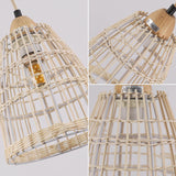 DAXGD Lampe Suspension en Rotin Bambou Naturel, Suspension Luminaire La Main Lampe Vintage, Boho Lustre Plafonnier en Osier Suspension Réglable E27 pour Table À Manger Couloir Cuisine Salon