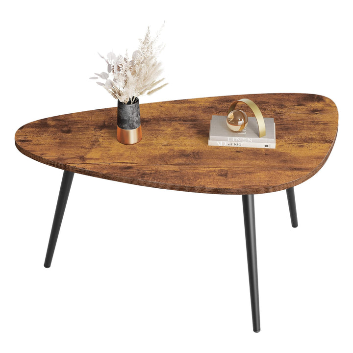WLIVE Table Basse Salon Triangulaire aux Coins Arrondis - 85x48x46 cm, Porte jusqu'à 25kg, Bois Marron Foncé - Design Moderne et Sécuritaire, Facile à Assembler