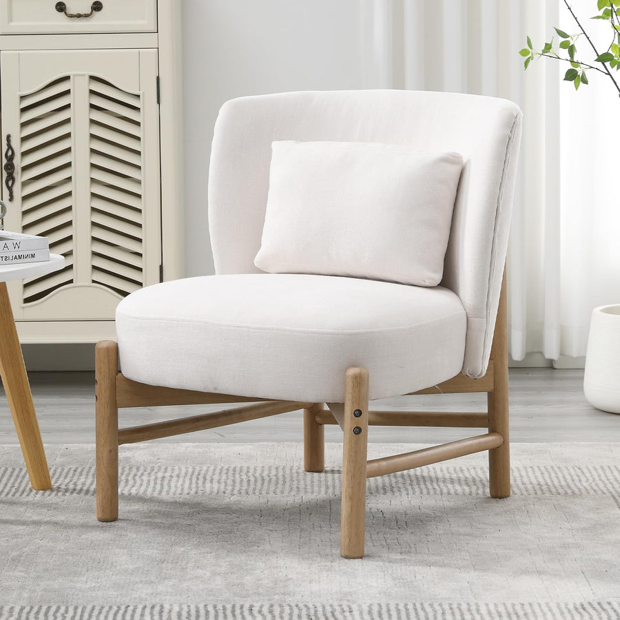 chairus Fauteuil Relax Salon avec Oreiller Lombaire Chaise de Salon en Chenille Fauteuil Scandinave sans Accoudoirs pour Salle à Manger, Bureau, Chambre (Blanc)