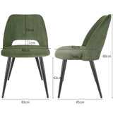 ANVOFONG Chaise de Salle à Manger Lot de 2,Chaise de Cuisine avec Pieds IndéPendants,Chaise Coiffeuse Tapissée en Velours Côtelé,Vert Armée Loungesessel,pour Salle à Manger,Salon,Cuisine,Chambre