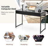 Giantex Bureau vintage avec 2 tiroirs, bureau pour ordinateur, table de travail, bureau de chambre, bureau, 112 x 48 x 76 cm, 2 couleurs (noir)