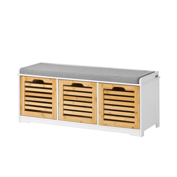 SoBuy FSR23-WN Banc de Rangement avec Coussin Rembourré et 3 Cubes Meuble d'Entrée Commode à Chaussure Banquette Meuble de Rangement Confortable