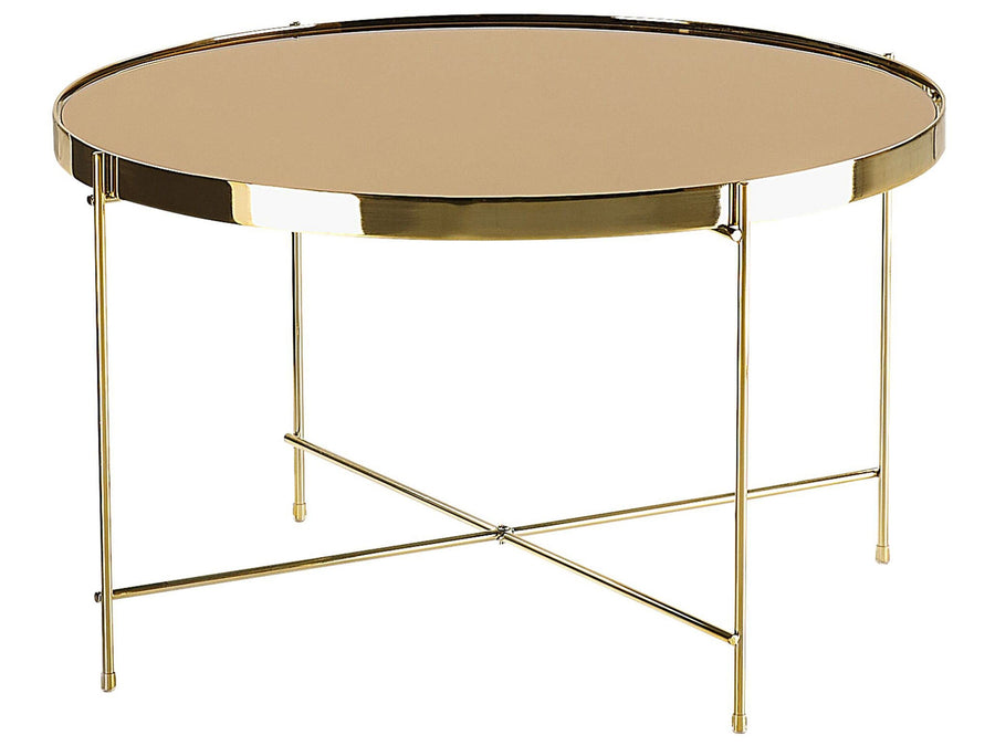 Table Basse Table Café Ronde 63 cm en Verre et Acier Marron et Dorée Design Moderne pour Chambre ou Salon Contemporain Beliani Table Basse Table Café Ronde 63 cm en Verre et Acier Marron et Dorée Design Moderne pour Chambre ou Salon Contemporain Beliani