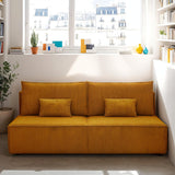 HOMIFAB Canapé Convertible 3 Places avec Coffre de Rangement en Velours côtelé Jaune Moutarde - Milla