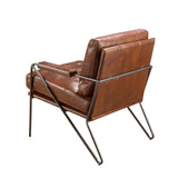 Angel Cerdá – Fauteuil Design Tapissé en Cuir Marron Cognac | Design Enveloppant et Confortable | Pieds en Acier Inoxydable Poli | Design Moderne pour Salon | 85 x 90 x 85 cm