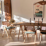 HOMIFAB Chaise en Bois Massif, cannage Naturel et Velours côtelé Vert - Lina