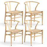 COSTWAY Chaise Wishbone Style Scandinave, Chaises avec Cadre en Métal, Dossier en Y, Assise Tressée, Chaise Design pour Salle à Manger, Salon, Bureau (Naturel,4)