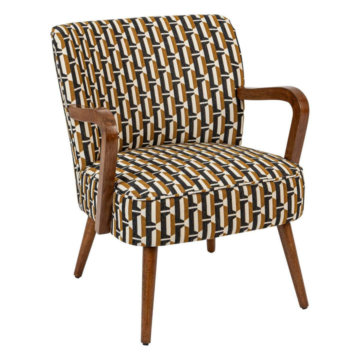 Atmosphera Créateur d Atmosphera Créateur d'Intérieur - Fauteuil Chiara Tissu Chenille Noir Ocre Rétro Vintage Bois Hévéa Accoudoirs Semi-Ferme pour Salon, Bureau, Chambre