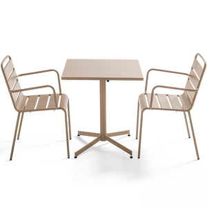 Oviala Palavas - Ensemble Table de Jardin bistrot et 2 fauteuils métal Taupe