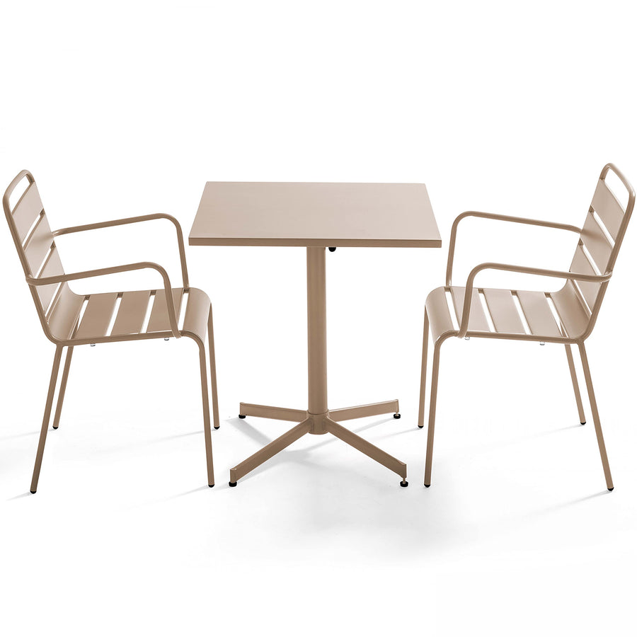 Oviala Palavas - Ensemble Table de Jardin bistrot et 2 fauteuils métal Taupe Oviala Palavas - Ensemble Table de Jardin bistrot et 2 fauteuils métal Taupe