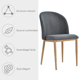 HOMCOM Lot de 2 chaises de Salle à Manger Chaise de Salon Pieds en métal Imitation Bois 50 x 58 x 85 cm Gris