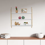 Relaxdays Étagère Murale, HxLxP: 60 x 60 x 15 cm, Rangement à 3 Niveaux, MDF & Fer, Support Salon, Blanc - Or