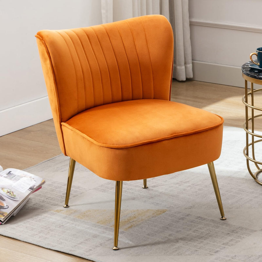 chairus Chaise de Salon en Velours Fauteuil de Chambre Comfortable Chaise Rembourrée Canapé 1 Place (Orange- 1 Piece)