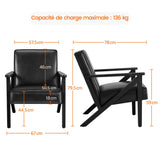 Yaheetech Fauteuil de Salon Lot de 2 en Similicuir Fauteuil d’appoint avec Cadre en Bois Pieds et Accoudoirs en Forme de Z Siège de Bureau Chambre Réception Noir