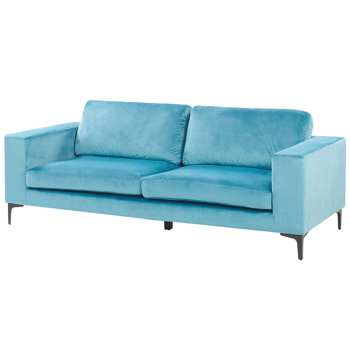 Beliani Canapé Fixe 3 Places Revêtu en Velours Bleu de Qualité Un Design Tendance Idéal pour Salon Vintage Rétro et Glamour