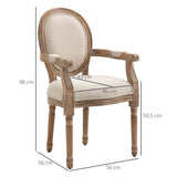 HOMCOM Chaise de Salle à Manger Chaise de Salon médaillon Style Louis XVI Bois Massif patiné sculpté Tissu Lin Crème