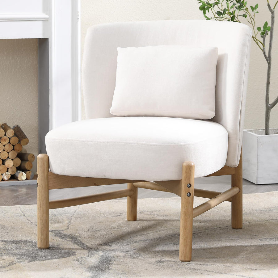 Ya-Home Fauteuil de Salon avec Cadre en Bois Massif Fauteuil Lounge avec Oreiller Lombaire Chaise de Salon en Chenille Fauteuil Rembourré pour Chambre, Blanc