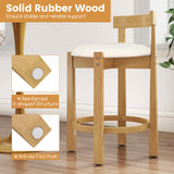 GIANTEX Lot de 2 Tabouret Bar Rembourrés, Repose-Pieds & Dossier Confortable, Pieds en Bois d'Hévéa, Chaise de Bar, Hauteur d'Assise 62 cm, Charge 150 kg, Chaise Haute Cuisine pour Cuisine, Naturel
