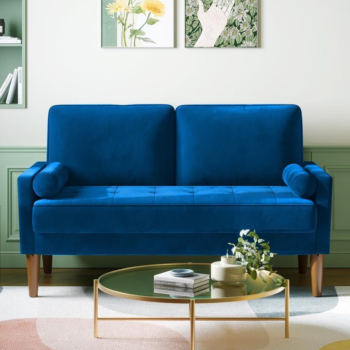 Vesgantti Petit Canapé 2 Places en Velours Bleu 121cm Coussin à Ressorts, Causeuse de Salon Moderne Vesgantti Petit Canapé 2 Places en Velours Bleu 121cm Coussin à Ressorts, Causeuse de Salon Moderne