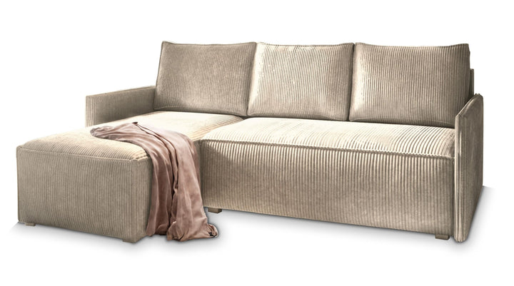 Masseno Canapé d'angle PERUSI avec Fonction Couchage Forme en L, Classique, avec Coffre de Rangement, Ensemble canapé de Salon - Beige